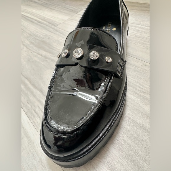 Kate Spade Patent Black Loafers with Rhinestone Accents - Picture 3 of 16